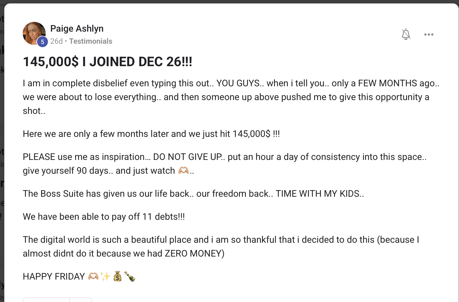 Boss Suite member testimonial 1